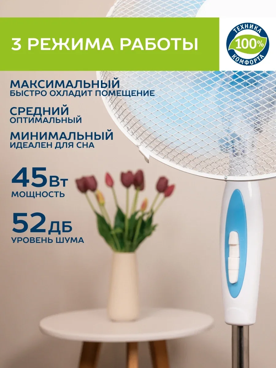 Вентилятор напольный Scarlett SC-SF111B29 45Вт скоростей:3 белый/голубой