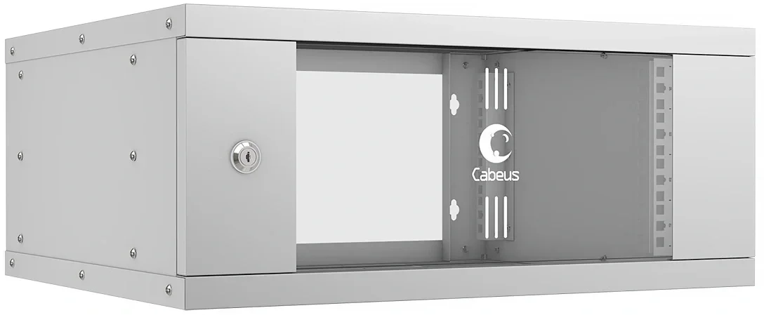 Настенный шкаф Cabeus - WSC-05D Light, 4U, глубина-450 мм, ширина-550 мм, стеклянная дверь, съемные стенки, max-30кг, полезная глубина-340мм, IP20, цвет серый, WSC-05D-4U55/45