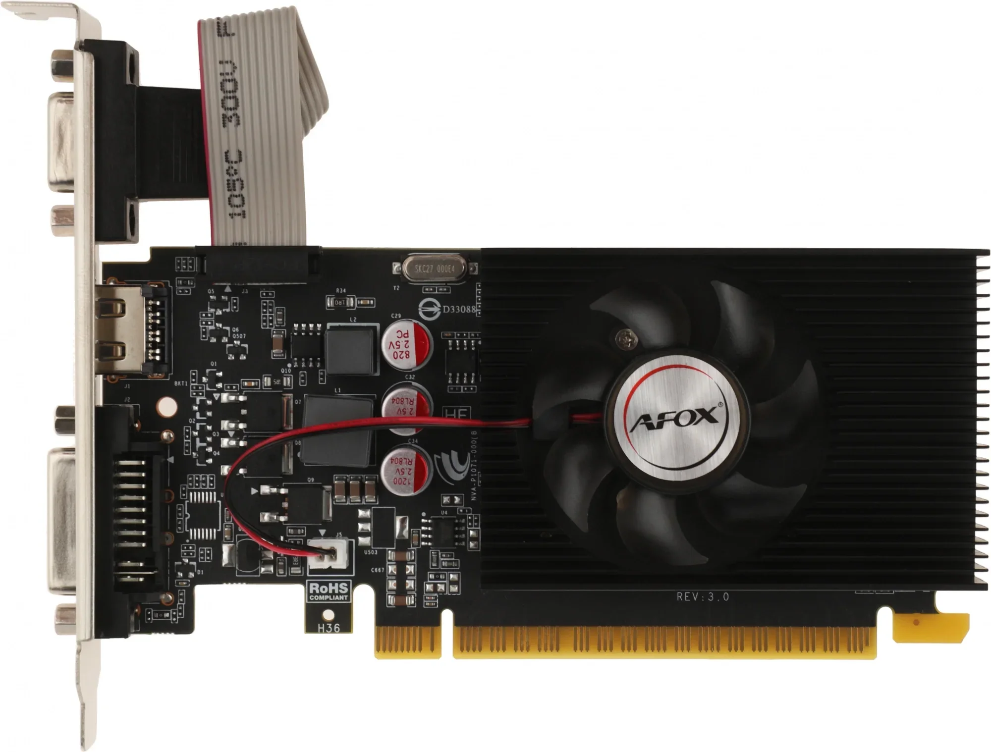 Видеокарта AFOX NVIDIA - GeForce GT 610, PCI-E 2.0 16x, DDR3 2GB 64bit, 1x VGA, 1x DVI-D, 1x HDMI, 29Вт, 164мм, Low Profile, AF610-2048D3L7-V6