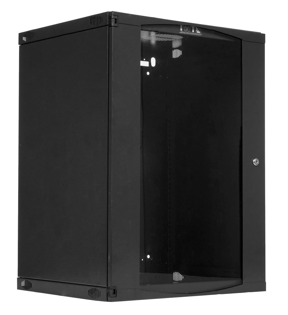 Настенный шкаф LANMASTER - TWT Next, 12U, глубина-450 мм, ширина-550 мм, стеклянная дверь, съемные стенки, max-60кг, полезная глубина-350мм, IP20, цвет чёрный, TWT-CBWNG-12U-6X4-BK