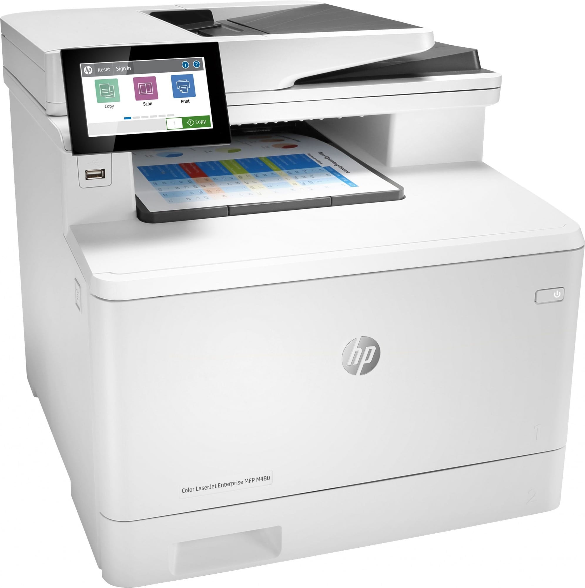 3QA55A - МФУ HP Color LaserJet Enterprise MFP M480f Printer/Scanner/Copier/Fax, A4, 600x600 dpi, 27(27)ppm, 2Gb, 800 Mhz, 2trays 50+250,ADF50, Duplex, USB/GigEth, Duty cycle - 55 000