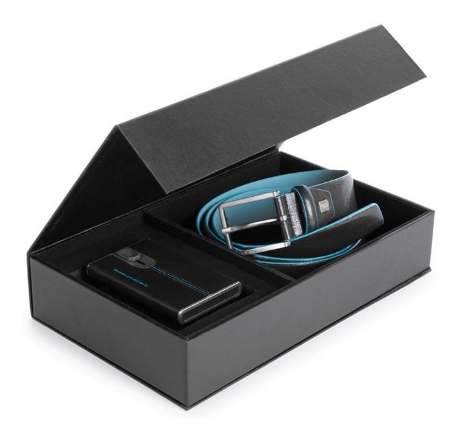 Набор подарочный мужской Piquadro Blue Square CUBOX15B2R/N чехол для кредитных карт/ремень  125х3.5см черный натур.кожа