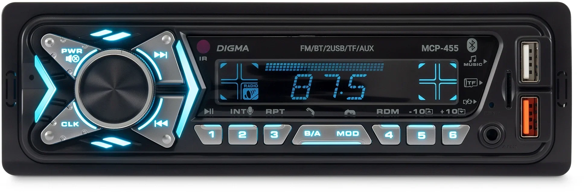 Автомагнитола Digma MCP-455 1DIN 4x50Вт v5.0 USB 2.0 AUX 4 ПДУ