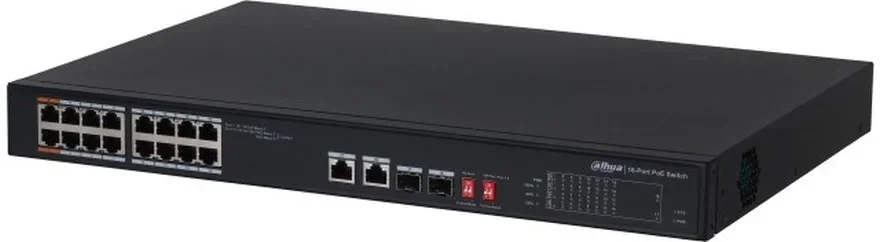 DH-S3218-16ET-135 - Коммутатор, Dahua, DH-S3218-16ET-135, Неуправляемый, 16 портов RJ-45 (10/100 Мбит/с, PoE), 2 порта RJ-45 (10/100/1000 Мбит/с, uplink, комбинированный), 2 порта SFP (1000 Мбит/с, uplink, комбинированный), 802.3af/at/bt порт 1 ~ 2: 90 Вт, порт 3 ~ 16: 30 Вт, общая: 135 Вт, стоечный