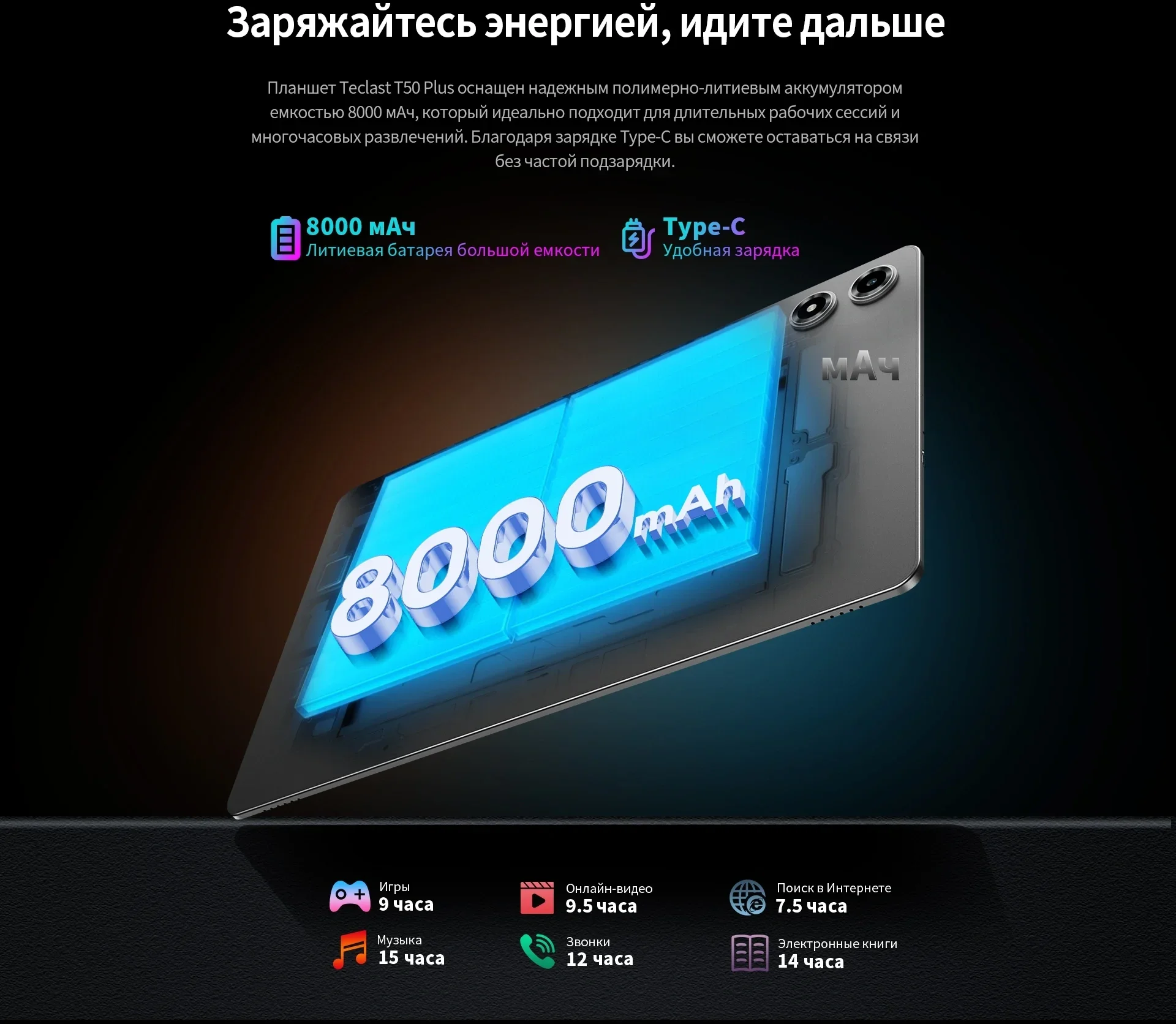 Планшет Teclast T50Plus 2025 T7280 (2.2) 8C RAM8Gb ROM256Gb 10.95" IPS 1920x1200 Android 15 серый 13Mpix 8Mpix BT WiFi microSD 1Tb 8000mAh 15hr