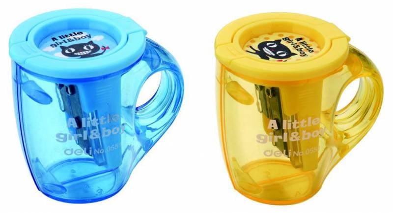 Точилка для карандашей ручная Deli Cup E0551, 2 отверстия, пластик, ассорти, дисплей