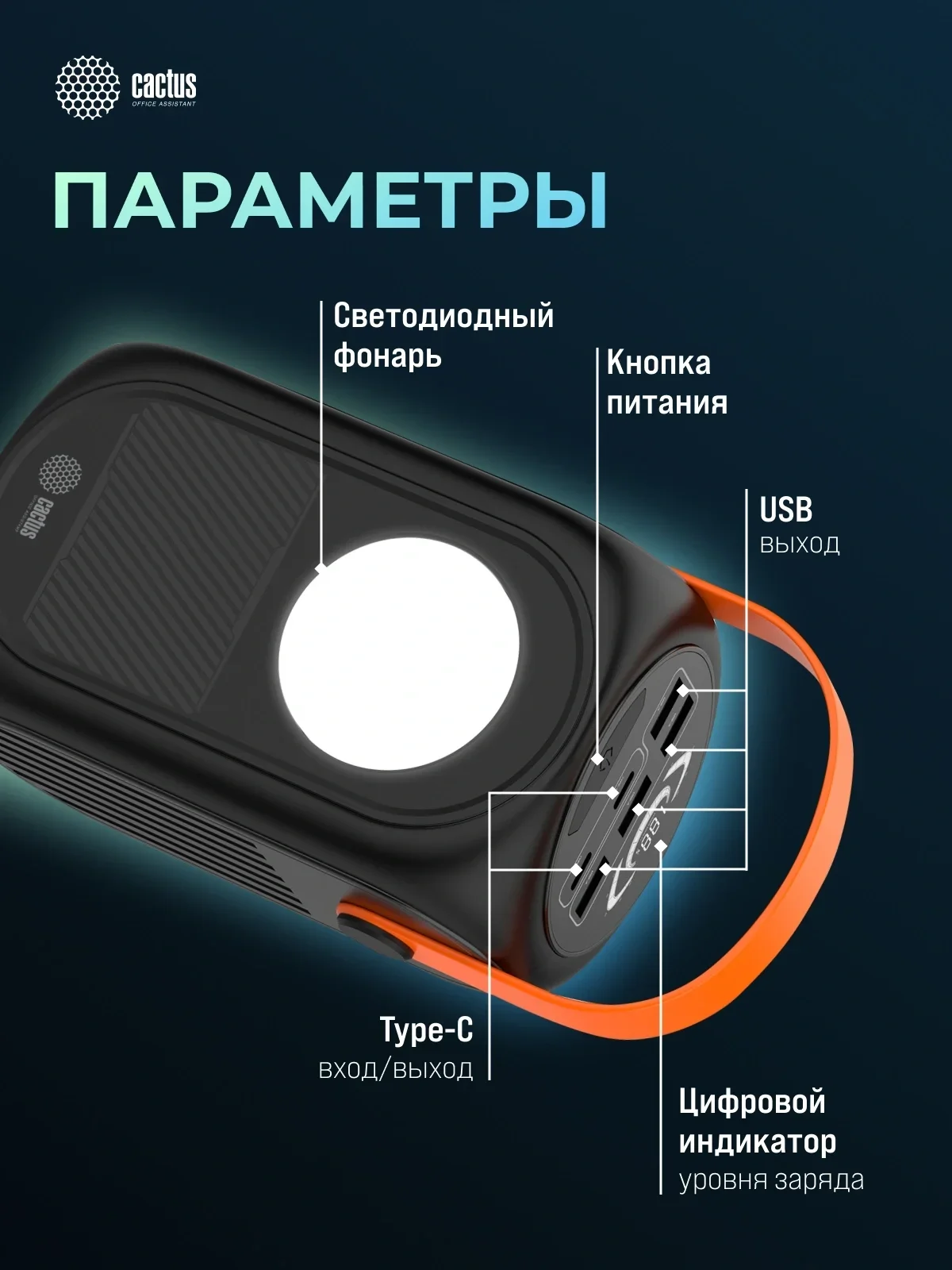 Мобильный аккумулятор Cactus CS-PBFSUD-60000 60000mAh 80W 4.5A USB-A/USB-C черный