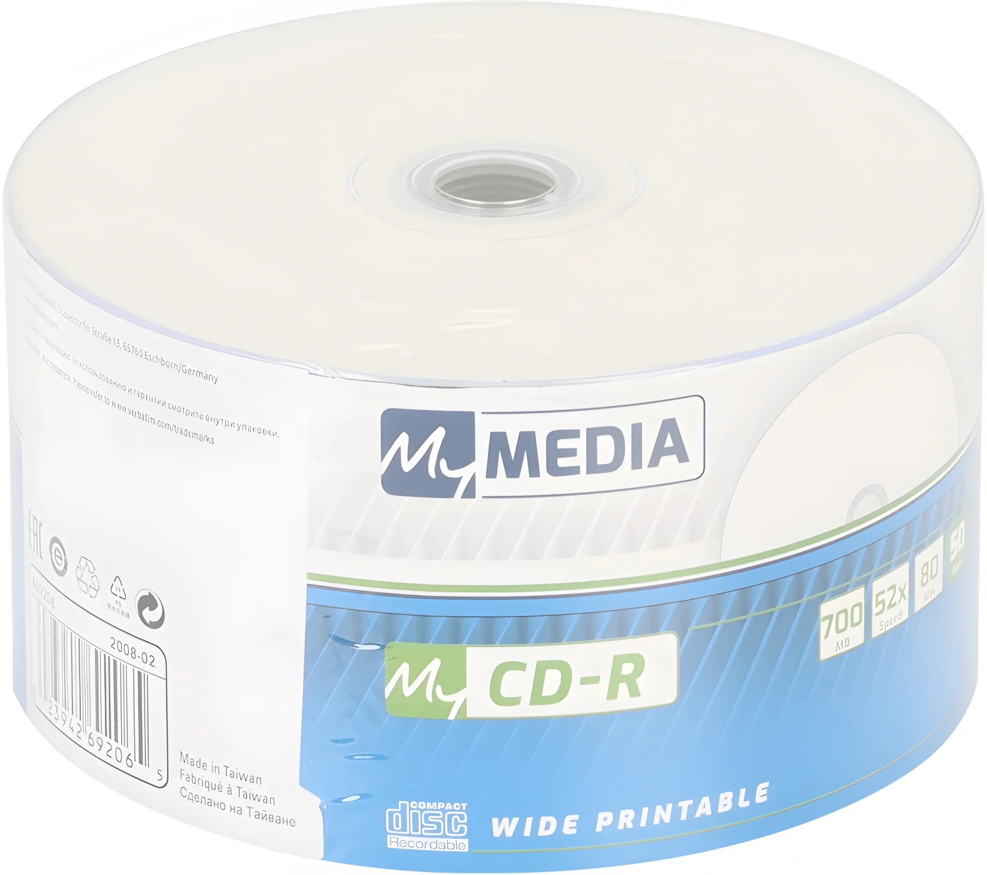 <098891> Диск CD-R 700 Mb MyMedia 52x Pack wrap (50шт.) Printable [69206]