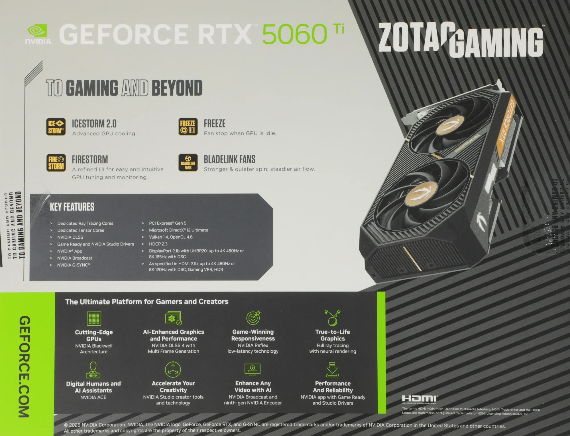 Видеокарта Zotac PCI-E 5.0 RTX 5060TI 8GB TWIN EDGE OC NVIDIA GeForce RTX 5060TI 8Gb 128bit GDDR7 2602/28000 HDMIx1 DPx3 HDCP Ret
