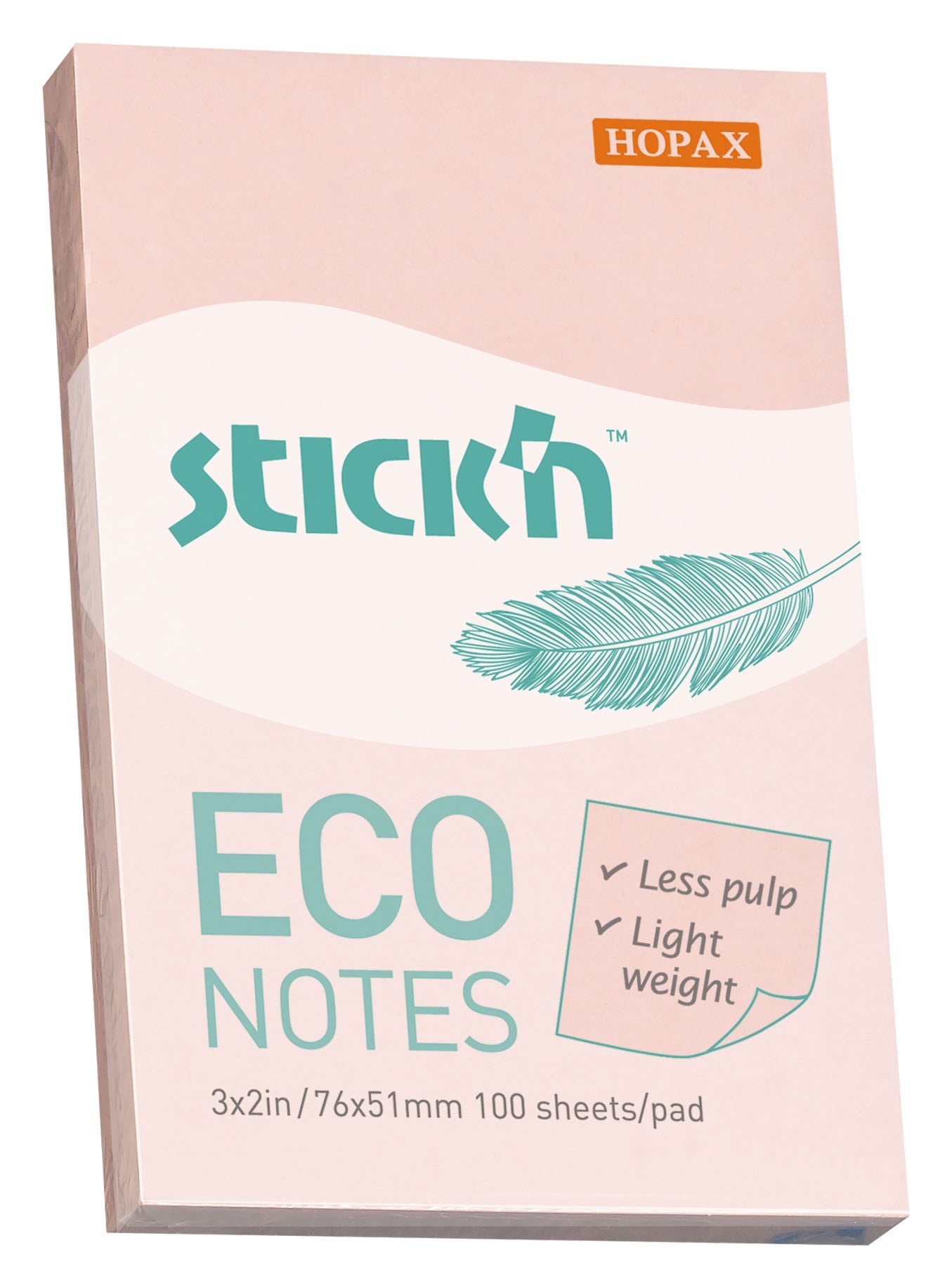 Блок самоклеящийся Stick'n ECO 21742, 51×76мм, 100 листов, пастель розовый