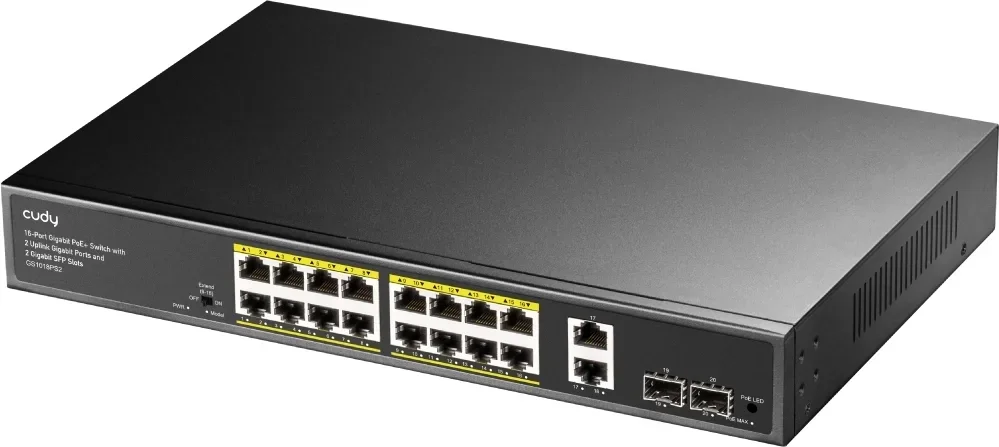 Коммутатор Cudy GS1018PS2, 16×1GbE PoE+, 2×SFP, 200 Вт, 1U
