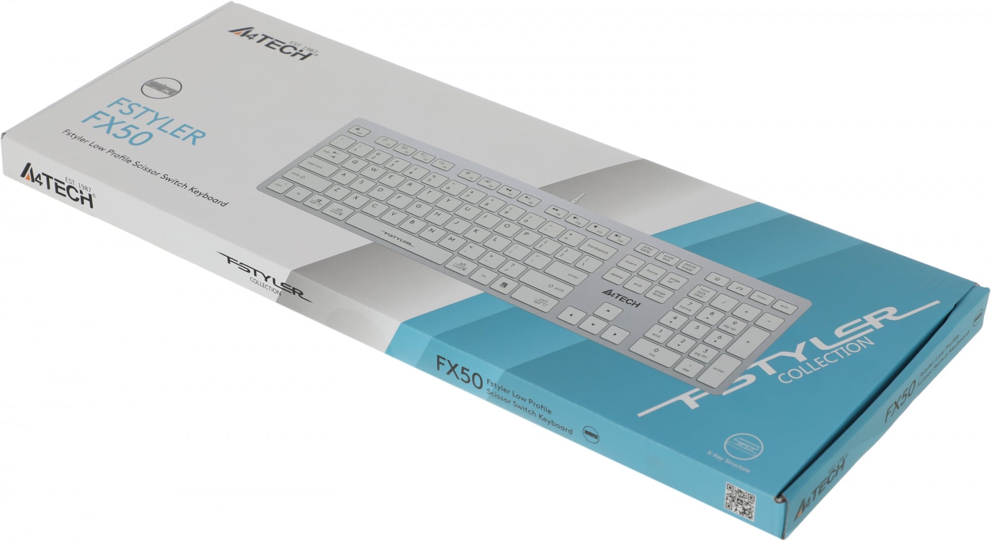 Клавиатура A4Tech FX50 белый USB slim Multimedia (FX50 WHITE) кабель 1.5м