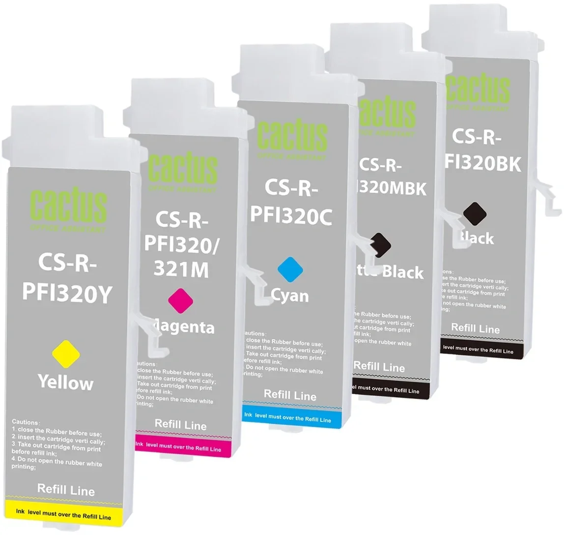 Картридж струйный Cactus CS-R-PFI320/321SET, набор 5 шт., без чипа, для Canon imagePROGRAF