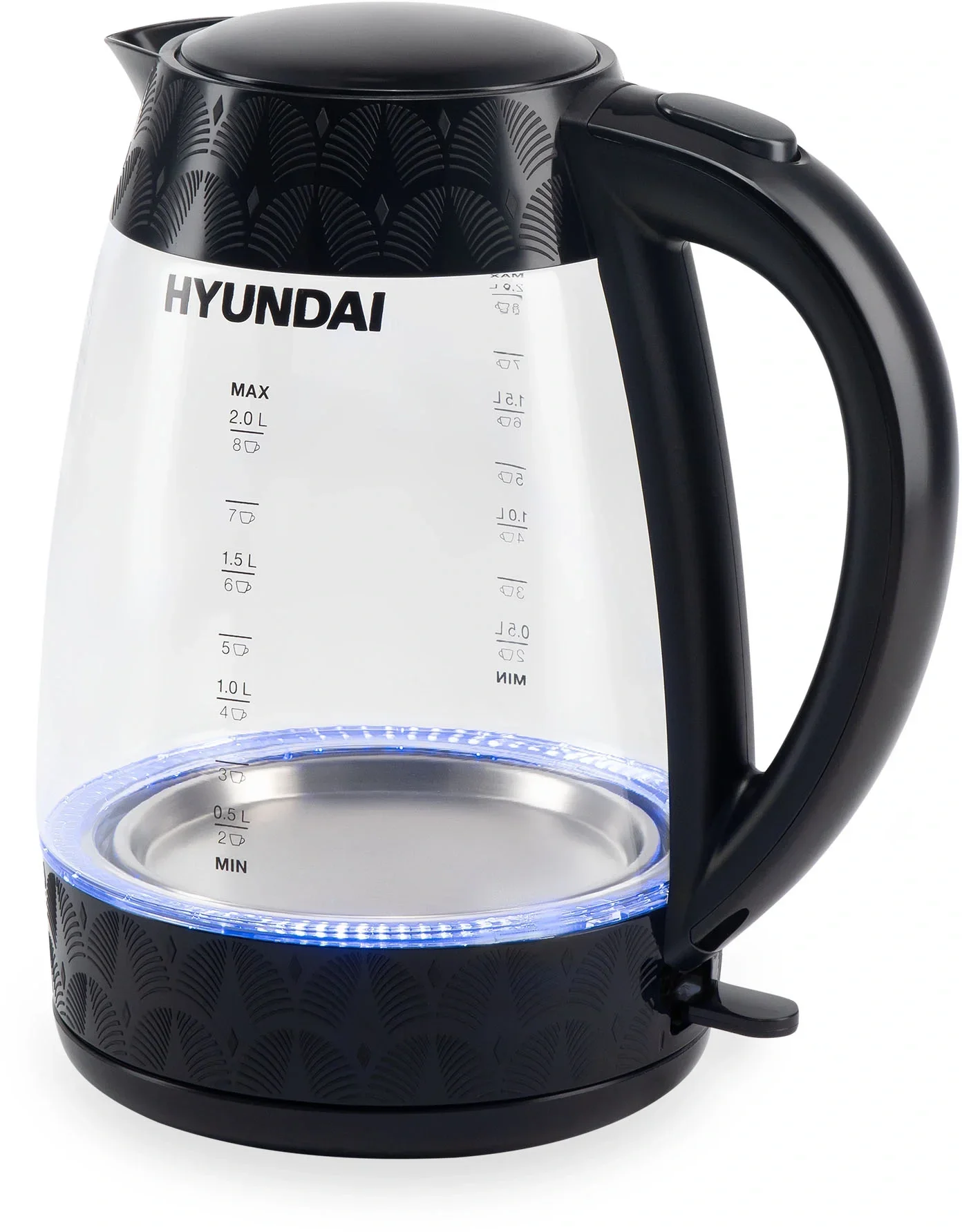 Чайник электрический Hyundai HYK-G4505 2л. 2200Вт  черный корпус: стекло/пластик