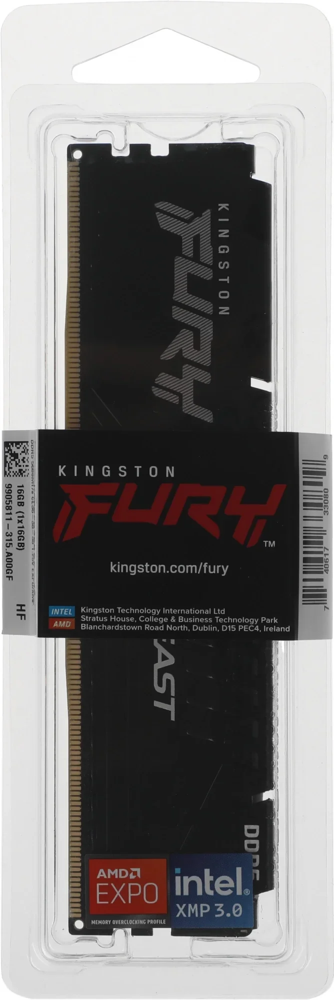 Модуль памяти Kingston 16GBDDR5 5600 DIMM FURY Beast Black EXPO Gaming Memory KF556C36BBE-16 Non-ECC,  CL36, 1.25 KF556C36BBE-16 Non-ECC,  CL36, 1.25V, 1RX8, RTL (330809)