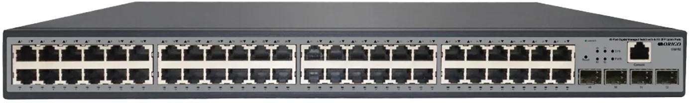 Коммутатор ORIGO Управляемый L2 коммутатор, 48x1000Base-T, 4x1000Base-X SFP, консольный порт RJ-45, комплект для установки в 19" стойку