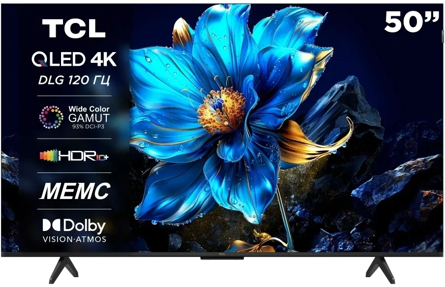Телевизор QLED TCL 50" 50P7K черный 4K Ultra HD 60Hz DVB-T DVB-T2 DVB-C DVB-S DVB-S2 USB WiFi Smart TV