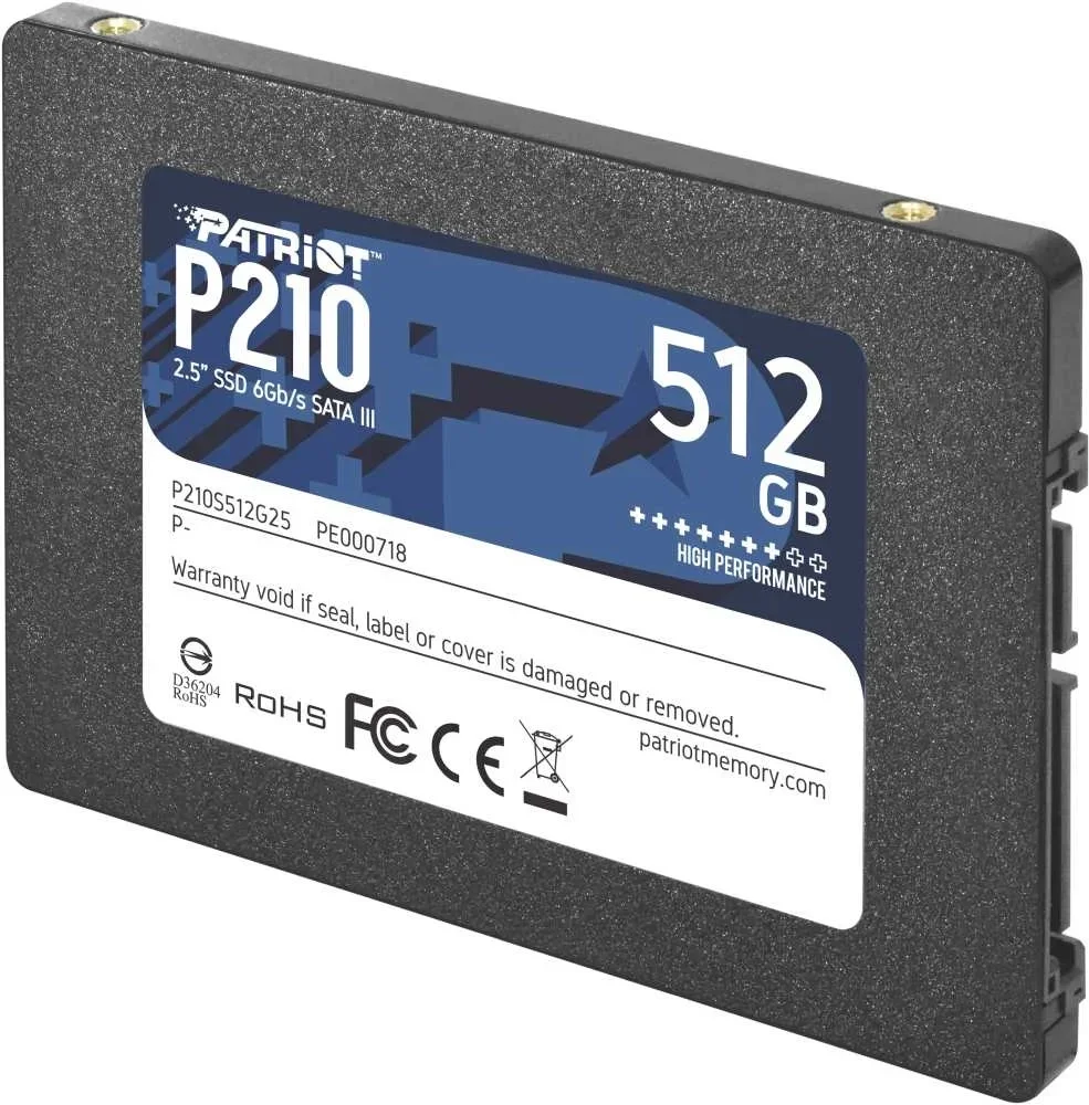 SSD Patriot P210 512Гб, 2.5", SATA3, Retail, Чтение:520мб/с, Запись:430мб/с, радиатор (P210S512G25)