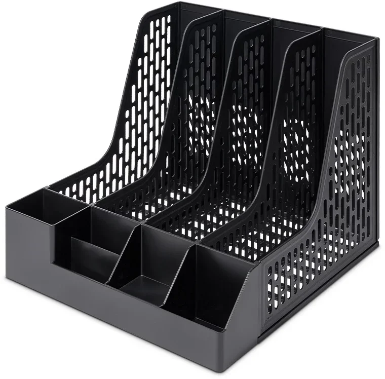 Лоток вертикальный Deli E9849 BLACK E9849 4 отд. сборный для бумаг 325x320x275мм черный, пластик, пластиковый пакет