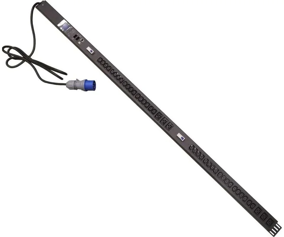 Распределитель питания LANMASTER - TWT PDVMT1, 32A, in (IEC 309), out ( 36xIEC-C320 C13 6xIEC-C320 C19), 3 м, Вертикальный, автомат, Zero U, TWT-PDVMT1-6X36-32A