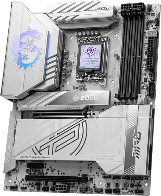 Материнская плата MSI MPG Z890 EDGE TI WIFI, LGA 1851, Intel Z890, 4xDDR5, 4xSATA, 5xM.2, 1xPCIe 5.0 x16, 1xPCIe 4.0 x4, 1xPCIe x1, 1xHDMI, 1x5Gb LAN, 1xUSB-A 2.0, 4xUSB-A 3.2 Gen 1, 4xUSB-A 3.2 Gen 2, 1xUSB-C 3.2 Gen 2, 2xUSB-C Tb4, 2x3.5 мм, 7.1, ATX