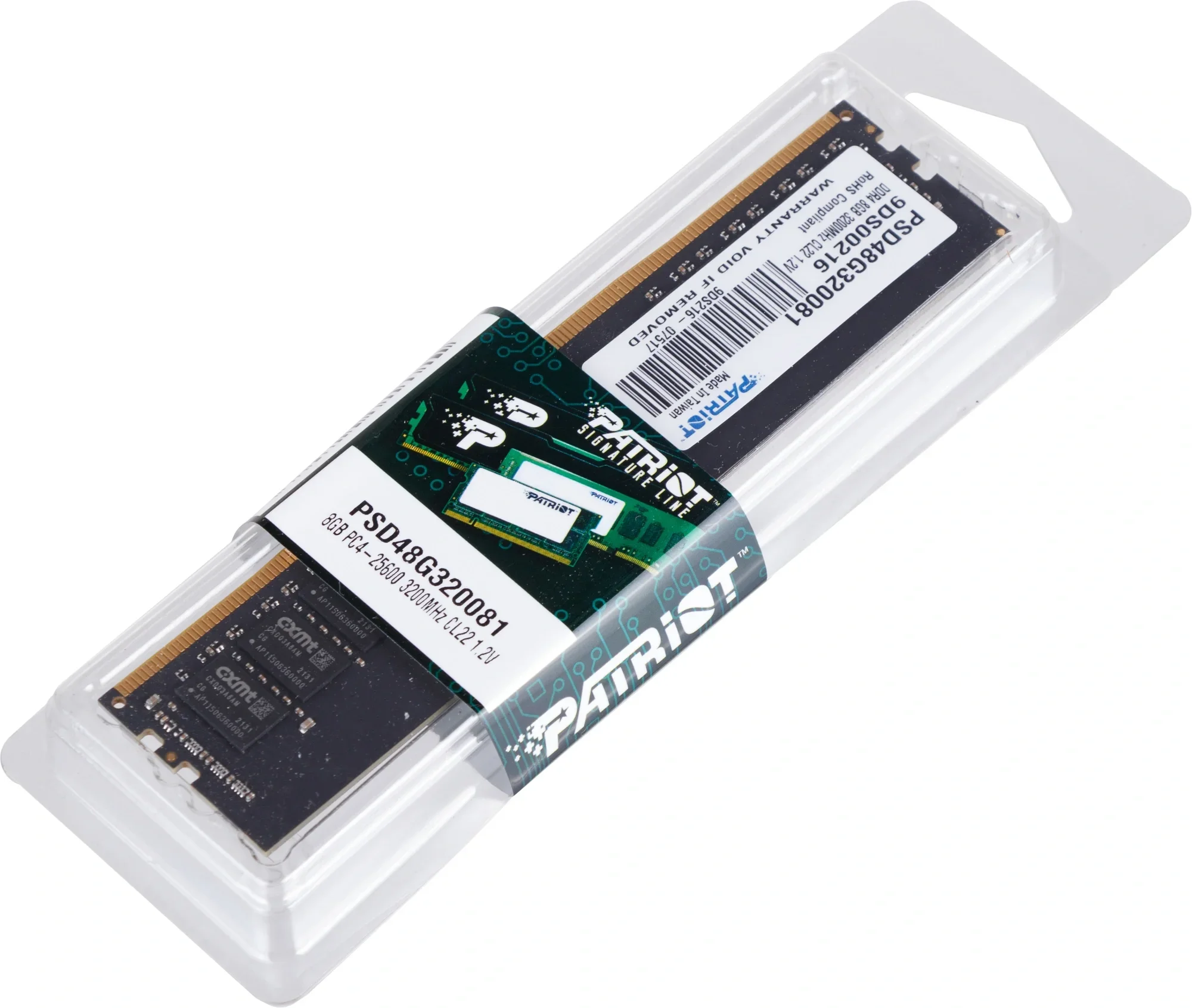 Оперативная память DDR4 8Gb 3200MHz Patriot PSD48G320081 Signature RTL Gaming PC4-25600 CL22 DIMM 288-pin 1.2В single rank Ret [PSD48G320081]