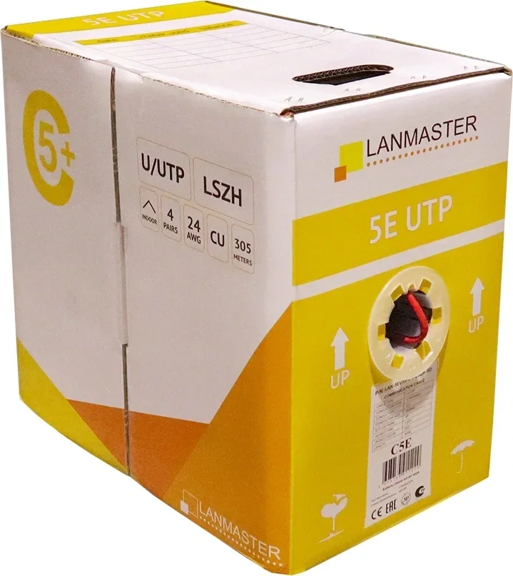 LAN-5EUTP-PT-LSZH-YL Кабель витая пара Lanmaster UTP 4 пар. кат. 5е многожильный AWG24 ПВХ 1м (305м) внутренний цвет: жёлтый