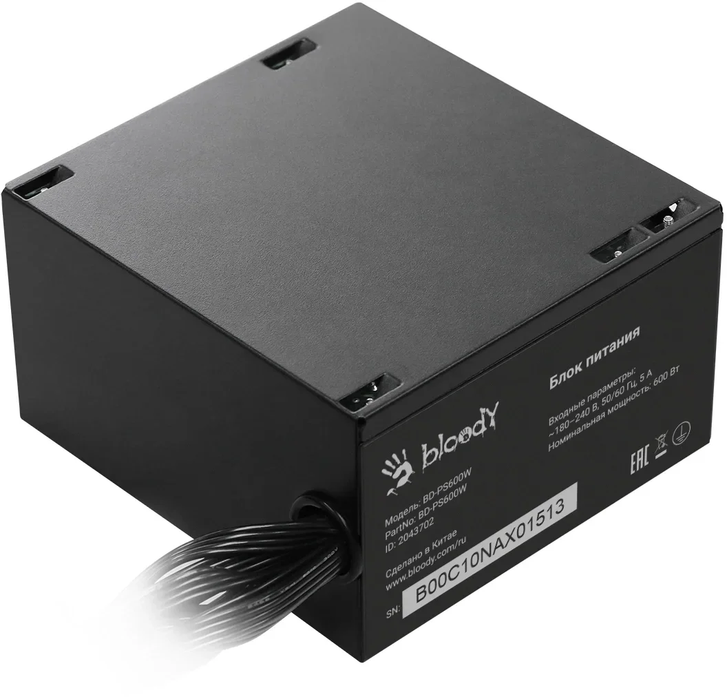 Блок питания Bloody ATX 600W BD-PS600W 80 PLUS WHITE (20+4pin) APFC 120mm fan 6xSATA RTL