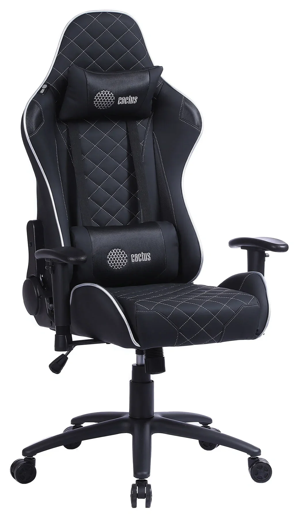 Кресло игровое Cactus CS-CHR-030 черный/серебристый экокожа с подголов. крестов. сталь
