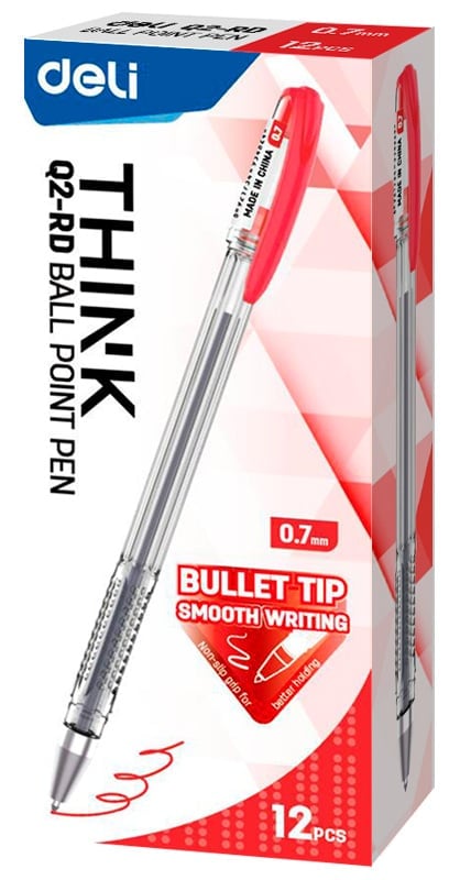 Ручка шариковая Deli Think EQ2-RD прозрачный/красный, d=0.7мм, красные чернила (1шт)