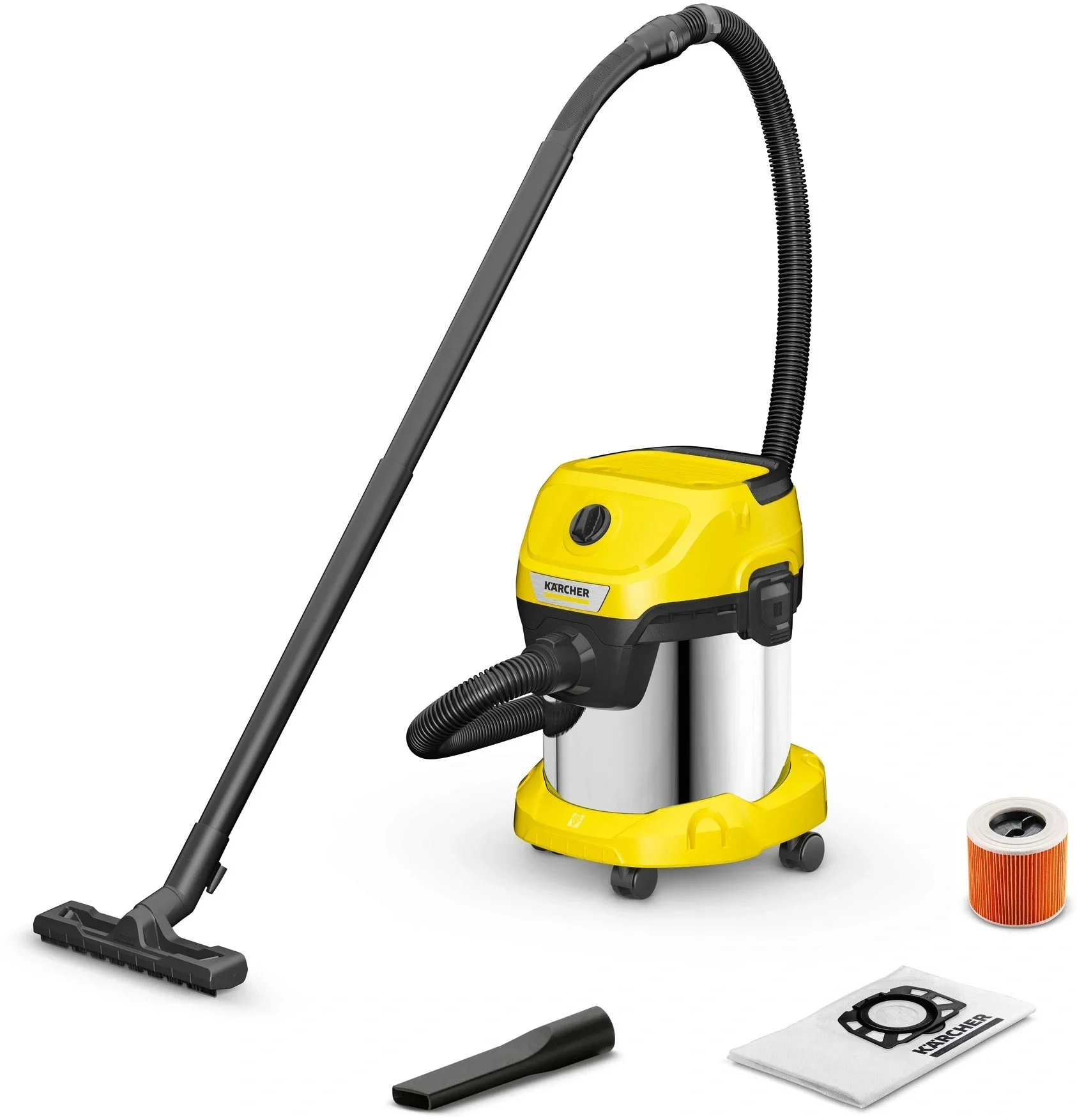 Строительный пылесос Karcher WD 3 S V-15/4/20 1000Вт (уборка: сухая/сбор воды/выдув) желтый