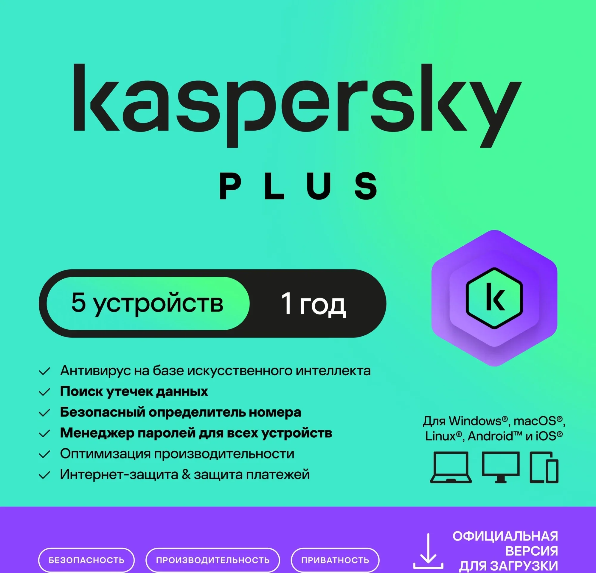 Антивирус Kaspersky Plus + Who Calls KL1050RDEFS, 5-Device, 1 год