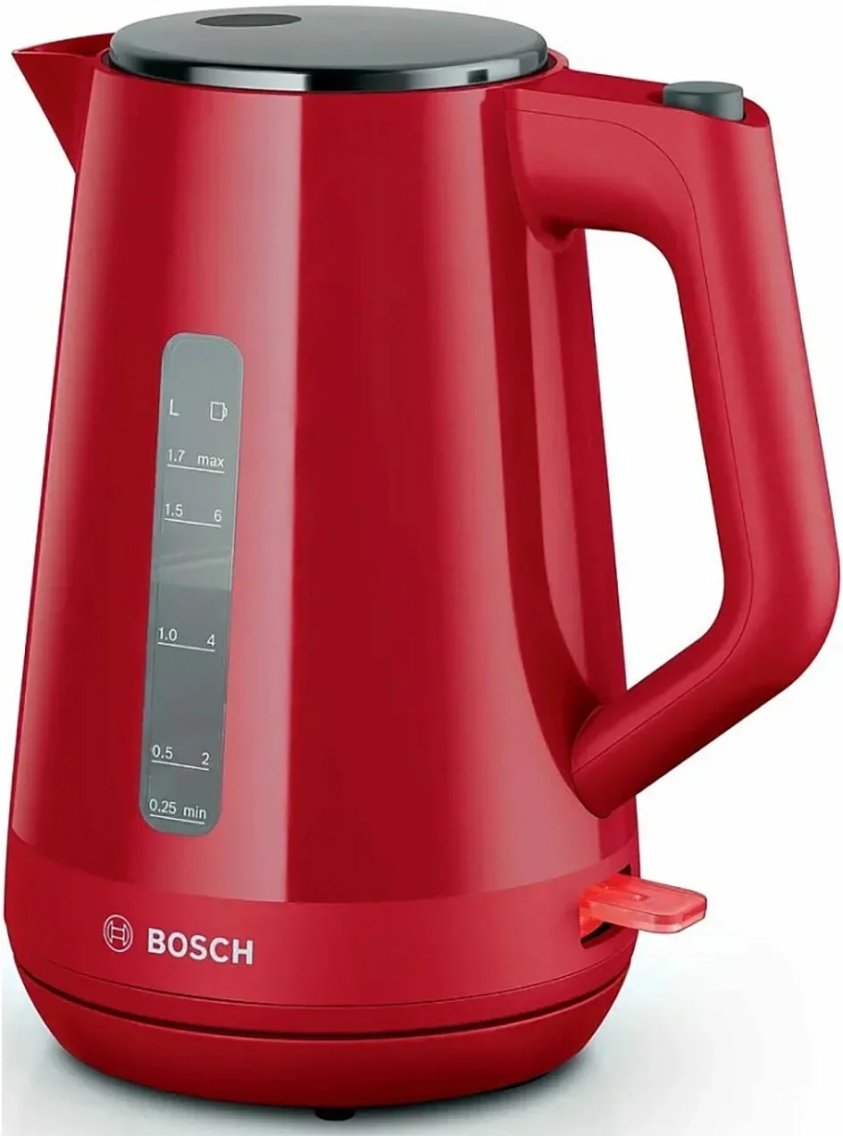 Электрочайник Bosch TWK1M124 красный, 1.7 л, 2400 Вт, скрытый нагревательный элемент