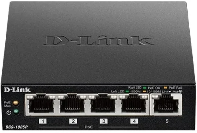 Коммутатор D-Link DGS-1005P/B3A, 5×1GbE, 4×PoE, 60 Вт