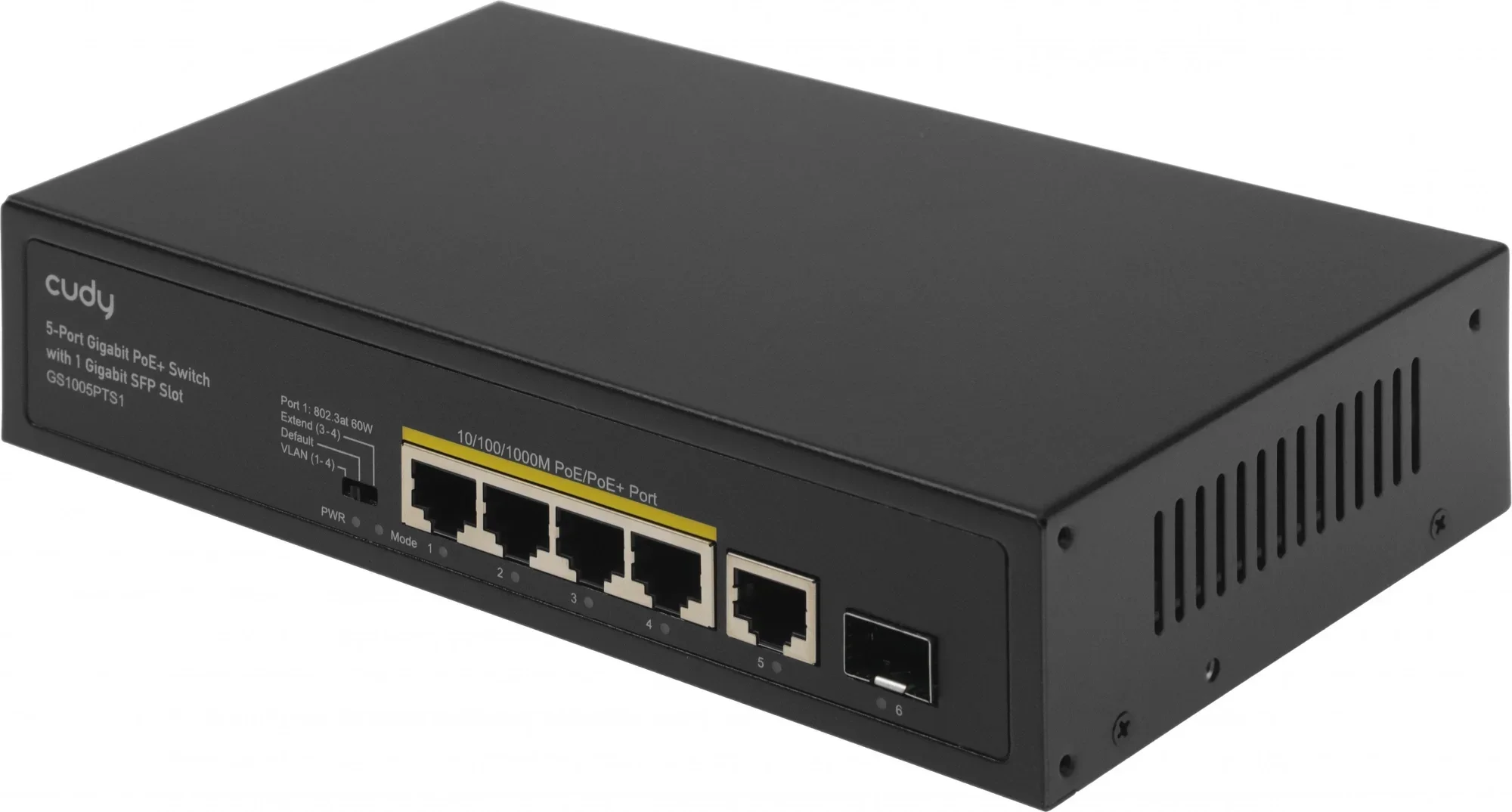 Коммутатор/ 5-Port 10/100/1000M PoE+ Switch 120W, 4-Port 10/100/1000M PoE+ ports, 120 watts total PoE budget, 60 watts for port #1, 802.3at/af, VLAN mode support for port #1 ~ #4, Extend mode support for port #3 ~ #4, Fanless, ±4KV Surge Protection,Watchdog, 120W internal