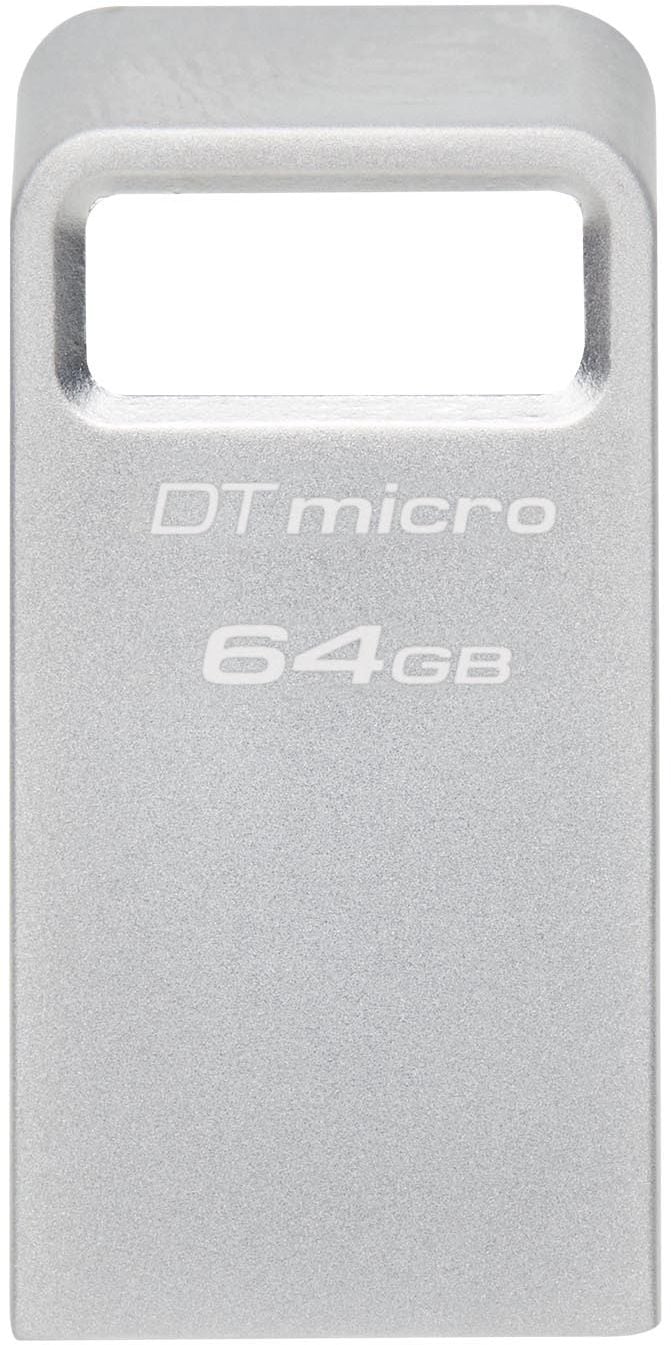 USB накопитель Kingston - DataTraveler Micro, USB Type A (USB 3.2 Gen 1), 64 ГБ, read speed-200MB/s, цвет серебристый, DTMC3G2/64GB