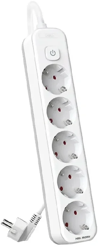 Сетевой фильтр Deli ET437 1.8 м (5 розеток) белый (пакет ПЭ)