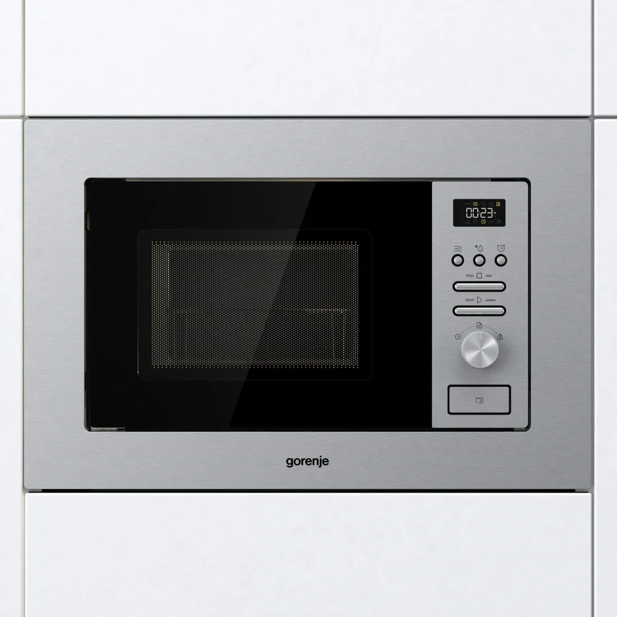 Gorenje Микроволновая печь встраиваемая Gorenje BM201AG1X (Advanced / Нерж. сталь / 20 литров / ширина - 59,5 см / 800 Вт / Гриль 1000 Вт / AquaClean)