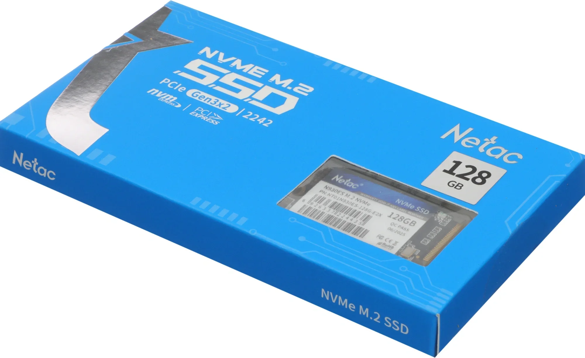SSD накопитель Netac SSD N930ES 128GB PCIe 3 x2 M.2 2242 NVMe 3D NAND, R/W up to 970/635MB/s, IOPS(R4K) 100K/130K, TBW 75TB, 3y wty