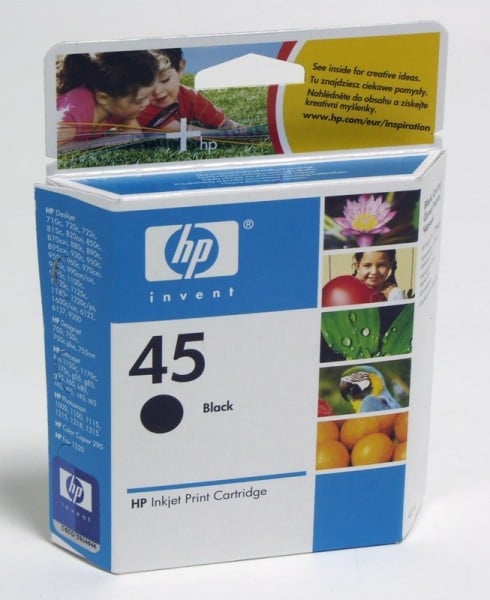 Картридж HP 45 Black Large для DJ 710c/720c/722c/815c/820cXi/850c/870cXi/1100c/880c/890c/895cXi/930c/cm/950c/959c/960c/970cXi/980cXi/990cXi/cm/995c/1120c/1125c/1180c/1220c/1220c/ps/1280/1600c/cm/6122/6127/9300 Officejet Pro t45/t65/r45/r65/g55/g85/g95/k60/k80/1150c/1170c/1175c Fax 1220 Photosmart 1000/1100/1115/1215/1218/1315 (930 стр) ( 51645AE )