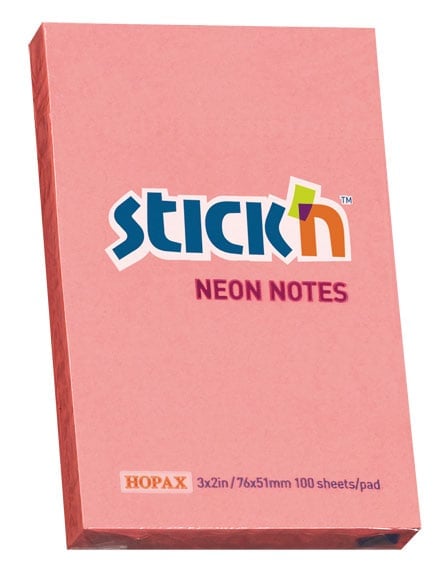 Блок самоклеящийся Stick'n 21162, 51×76мм, 100л., 70г/м², неон розовый