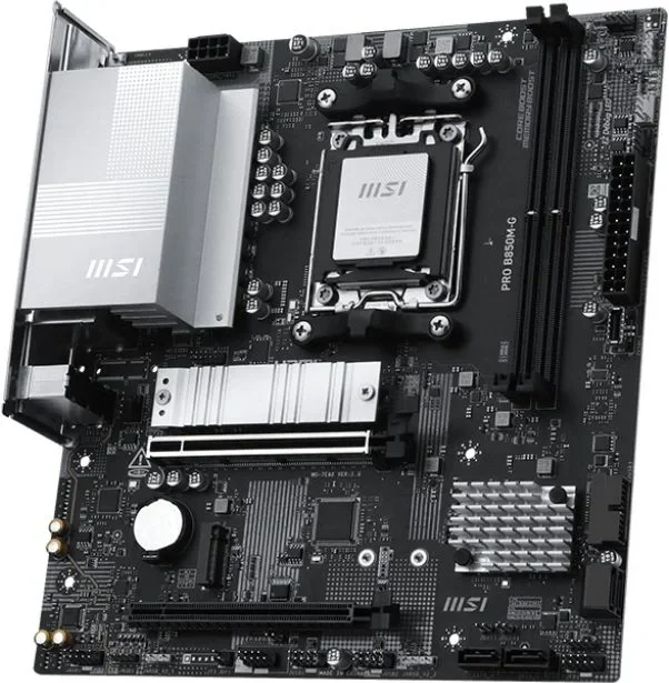 Материнская плата MSI PRO B850M-G, AM5, AMD B850, 2xDDR5, 4xSATA, 2xM.2, 1xPCIe 5.0 x16, 1xPCIe 4.0 x4, 1xDP, 1xHDMI, 1x5Gb LAN, 1xUSB-C 5Gbps, 3xUSB-A 5Gbps, 2xUSB-A 2.0, 3x3.5 мм, 7.1, mATX