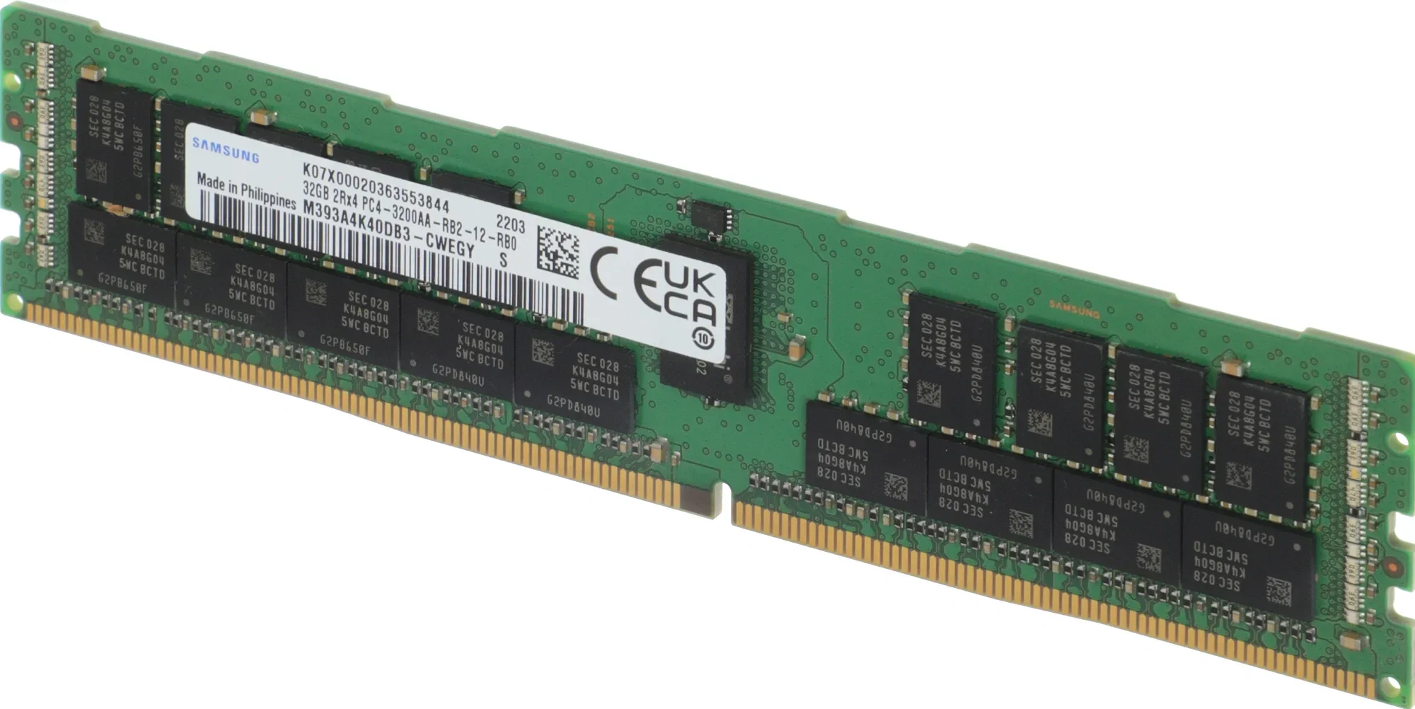 Оперативная память Samsung DDR4  32GB RDIMM (PC4-25600) 3200 Mbps ECC Reg 1.2V (M393A4K40DB3-CWE) 1 year, OEM, clean pull