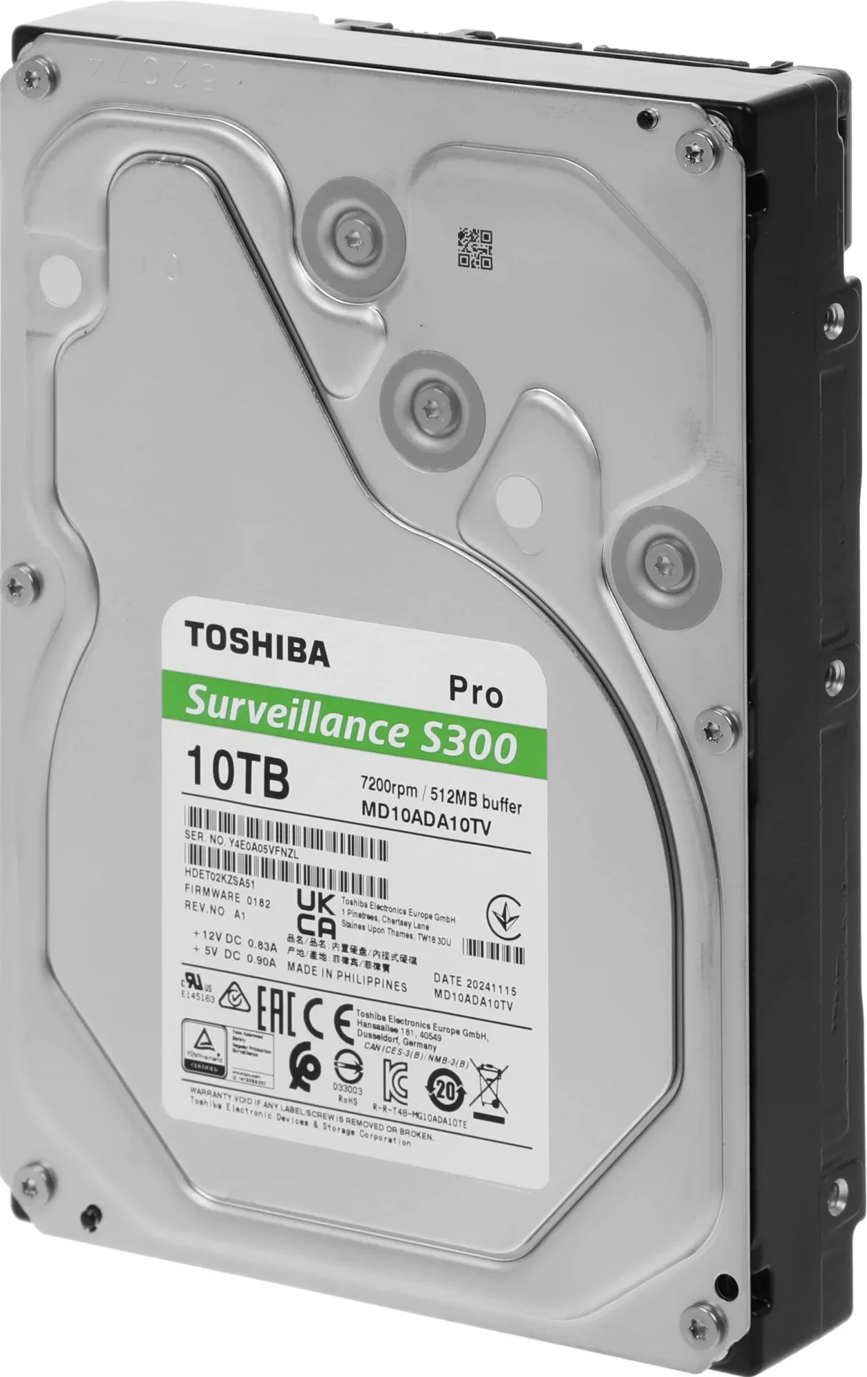 Жесткий диск/ HDD Toshiba SATA3 10Tb Surveillance S300 7200  512Mb 1 year warranty (replacement ST10000VE001, WD102PURP, MG10ADA10TE-V)