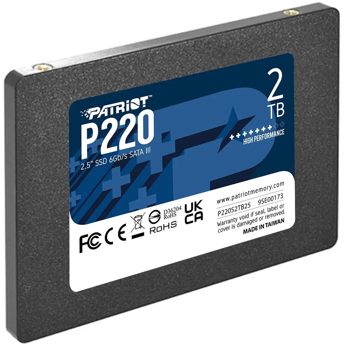 Диск SSD PATRIOT - P220, для ноутбука, 2.5", 2 ТБ, SATA, 6 Гб/с, speed write-500МБ/с read-550МБ/с, P220S2TB25