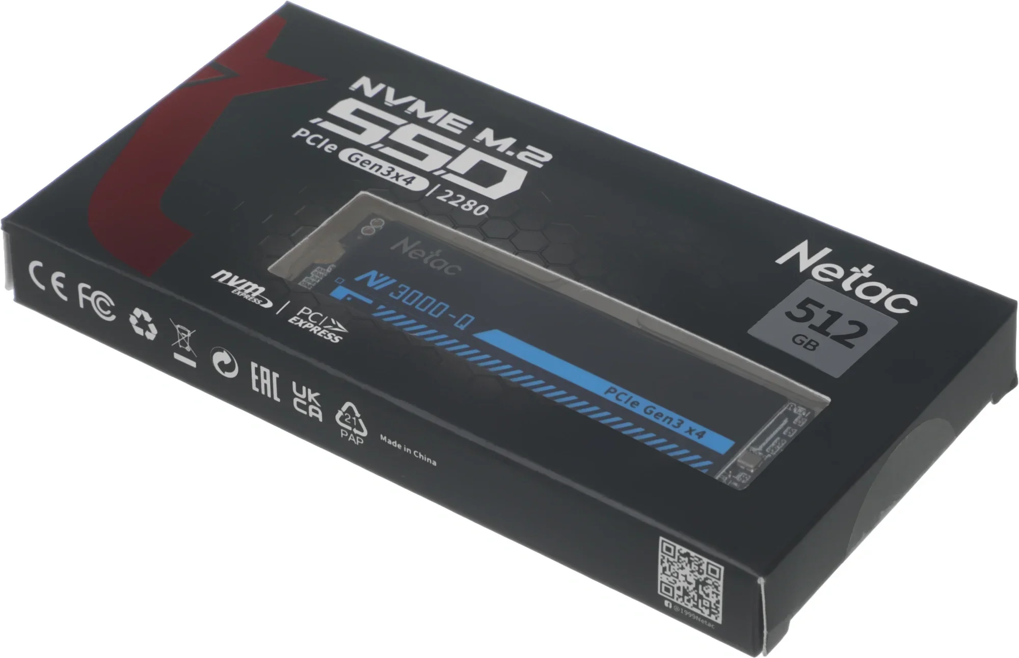 Твердотельный накопитель SSD M.2 512 Gb Netac NV3000 Read 3000Mb/s Write 1200Mb/s 3D NAND NT01NV3000Q-512-E4X