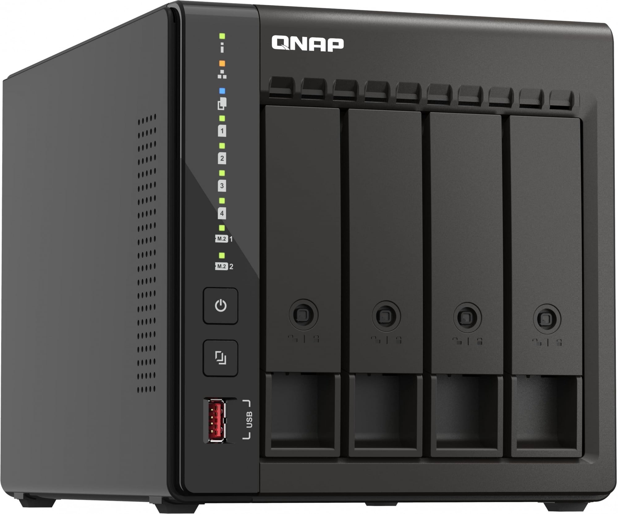 Сетевое хранилище SMB QNAP TS-453E-8G NAS, 4-tray w/o HDD. 2xHDMI-port. 4-core Celeron J6412 2-2.6 GHz, 8Gb DDR, 2x2.5Gb LAN, 2 x M.2 2280 PCIe Gen 3 x2, 2x USB 3.2 Gen 2 (10Gbps) Port, 2x USB 2.0 port