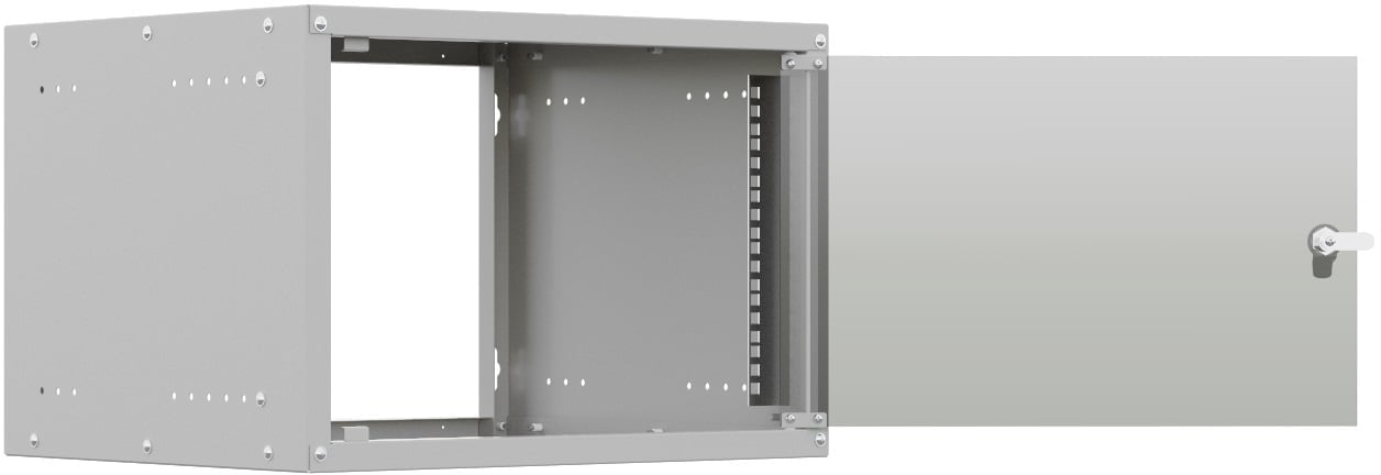 NTSS Шкаф настенный телекоммуникационный NTSS LIME 6U 550х600х370мм, 2 профиля 19, дверь стеклянная, боковые стенки несъемные, разобранный, серый RAL 7035 NTSS-WL6U5560GS
