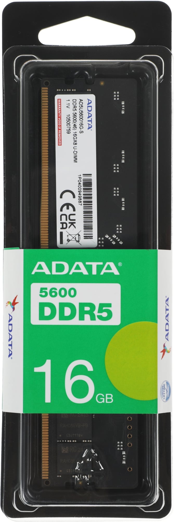 Оперативная память DDR5 16GB 5600MHz A-Data AD5U560016G-S RTL PC5-44800 CL46 DIMM 288-pin 1.1В single rank Ret [AD5U560016G-S]