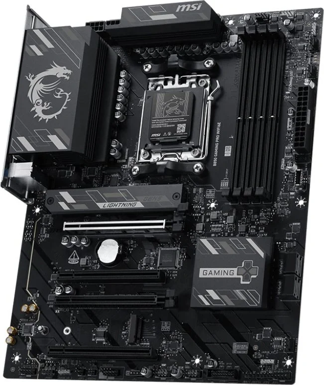 Материнская плата MSI B850 GAMING PRO WIFI6E, AM5, AMD B850, 4xDDR5, 4xSATA, 2xM.2 (PCIe 5.0/4.0), 1xPCIe 4.0 x16, 2xPCIe 3.0 x16, 1xHDMI, 1xDP, 1x2.5Gb LAN, Wi-Fi 6E, Bluetooth 5.3, 1xUSB-C 10Gbps, 3xUSB-A 10Gbps, 4xUSB-A 5Gbps, 3x3.5 мм, 7.1, чёрный, ATX
